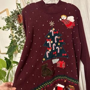 ⭐️Vintage Hand Embroidered Christmas Mock Turtleneck Sweater